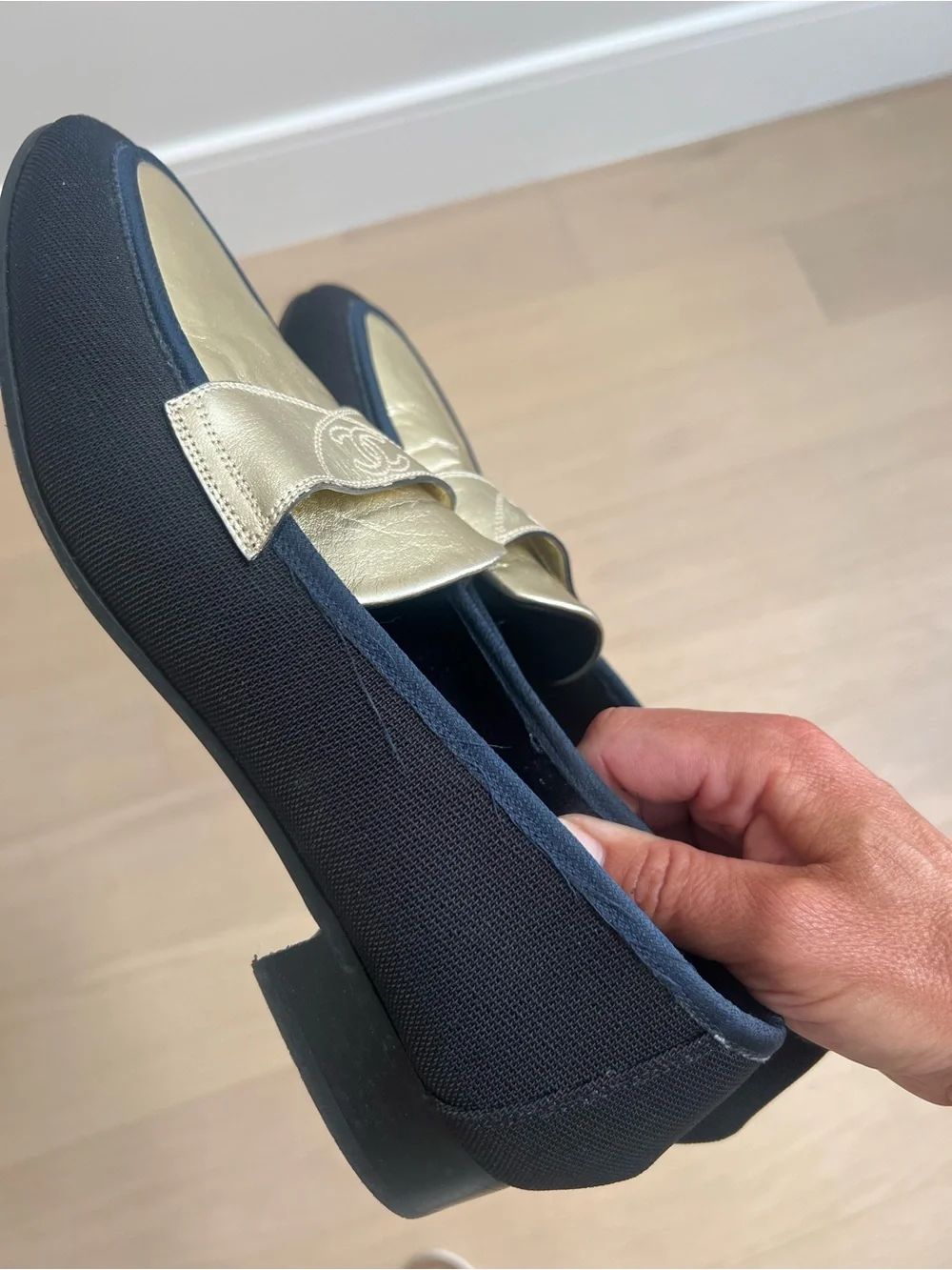 CHANEL Quilted-Trim Leather Penny Loafers
